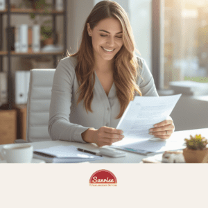 Female entrepreneur looking at paperwork